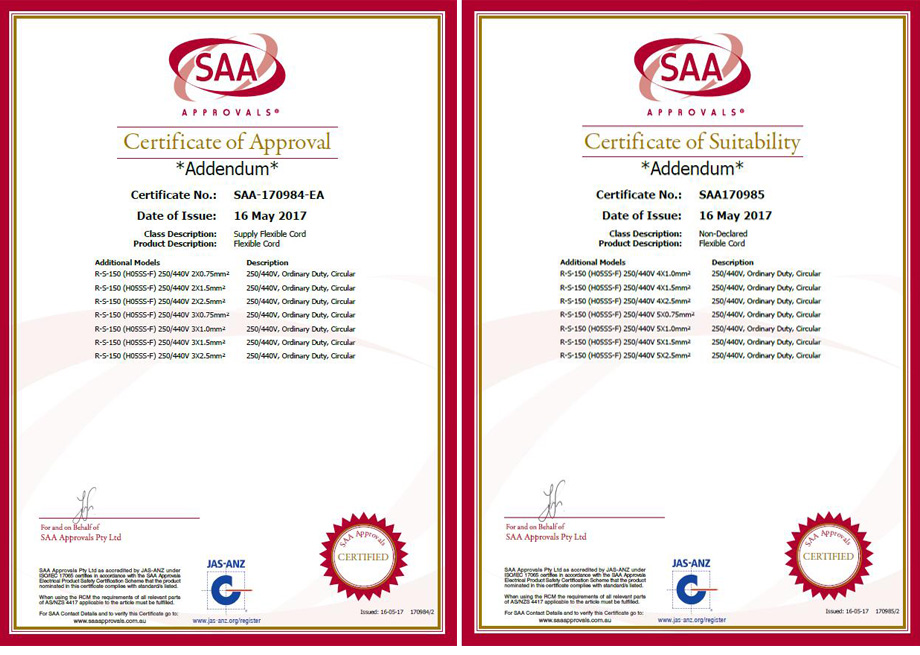 Galaxy银河国际电线SAA认证证书